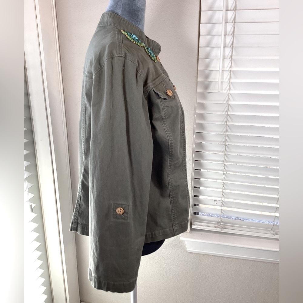 Ruby Rd Army Green Beaded Jacket Size 14 - image 6